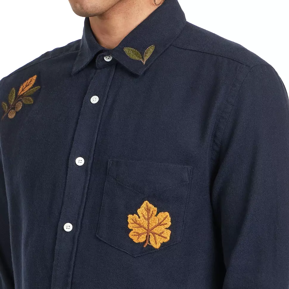 Portuguese Flannel Embroidery Flannell Shirt Navy Herren Hemd blau